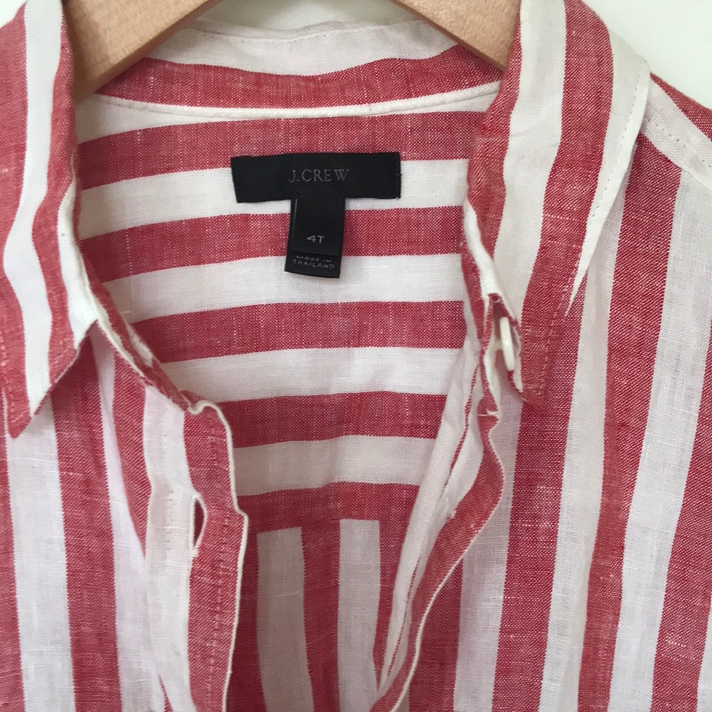 J Crew Red Striped Linen Button Down, 4T - Picture 3 of 5